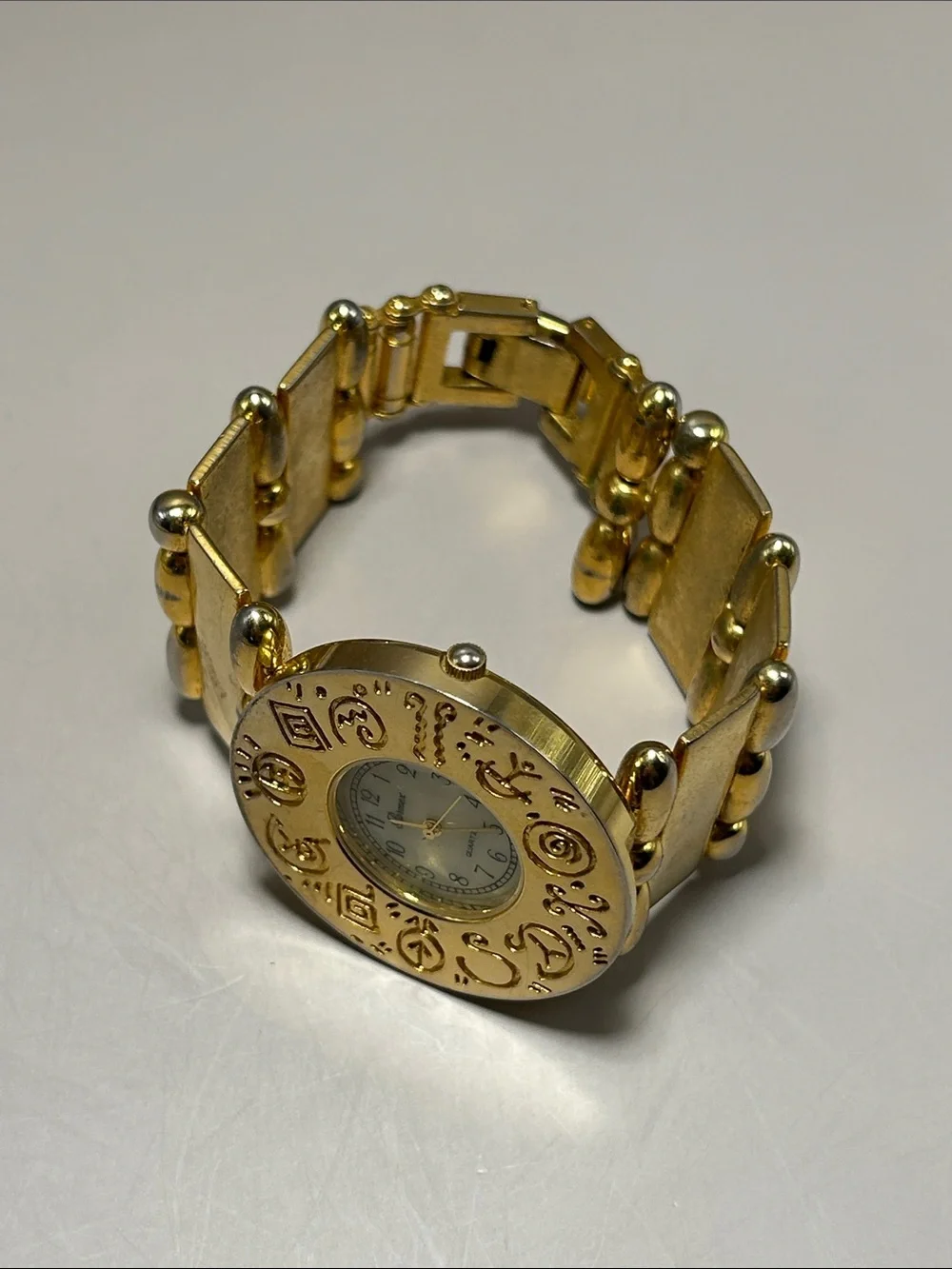 Costume Jewelry Gold-Tone Bracelet Watch with Decorative Dial